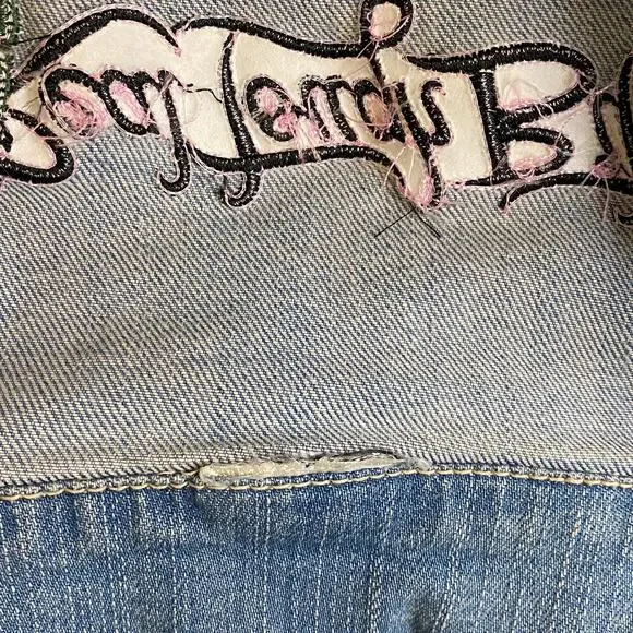 RTB Real Tough B itch Denim Jacket LARGE Biker Babe Blue Jean Embroidered Bling - Picture 11 of 12